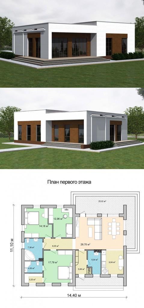 Проекты одноэтажных домов до 100 м²