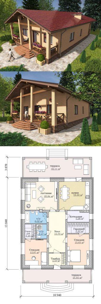 Проект частного дома с террасой до 150 кв.м.