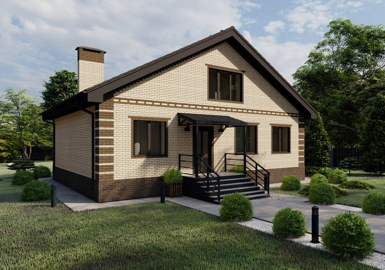 Проект дома с двускатной крышей и высоким цоколем | Архитектурное бюро  Беларх - Авторские проекты планы домов и коттеджей