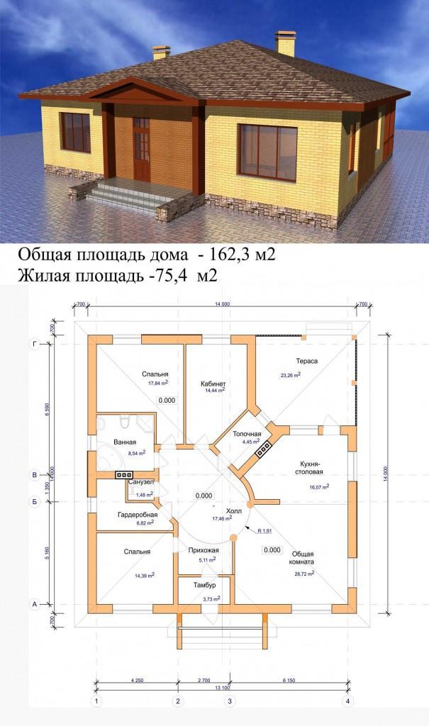 Проект квадратного одноэтажного дома