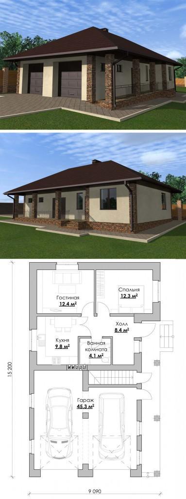 проект дома с двумя гаражами