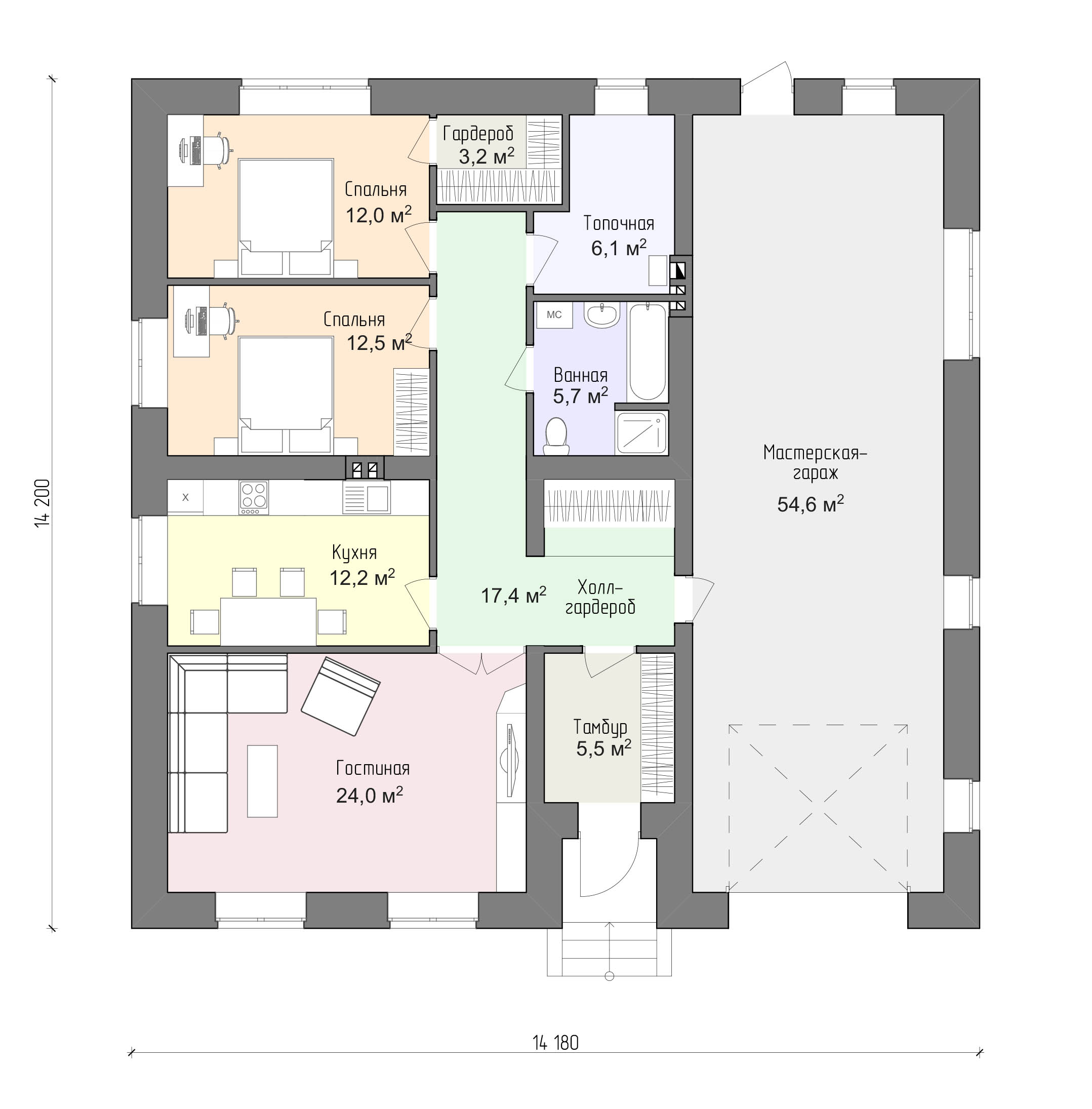 план удобного дома с двумя гаражами 
