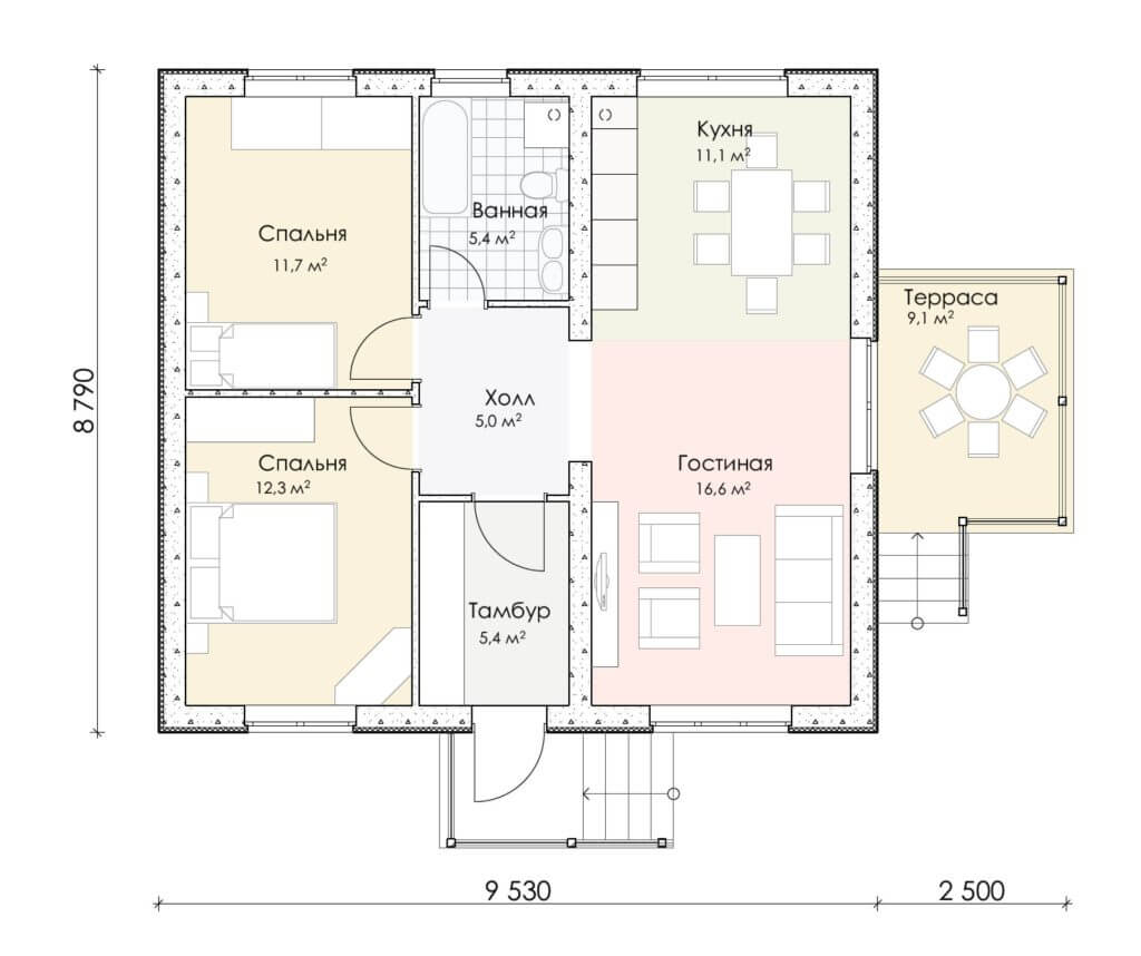 План дома с террасой 9 на 9 метров
